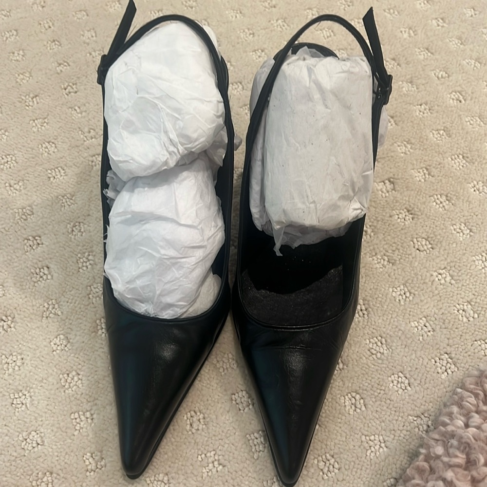 Ladies Black Pointy Toe Slingback Pumps